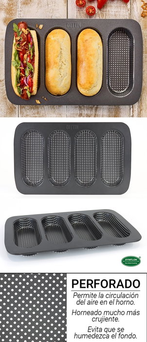Quttin Molde para 4 Baguettes Perforado 34.6x21.5x3 cm (12 Unidades)