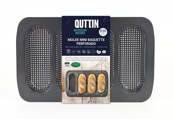 Quttin Molde para 4 Baguettes Perforado 34.6x21.5x3 cm (12 Unidades)