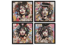 DKD Home Decor Set de 4 Cuadros de Lienzo MDF 30x30 cm Multicolor Chica