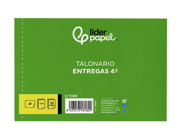 Liderpapel T329 Talonario de Entregas Cuarto Apaisado con 2 Copias (210 x 144 mm)