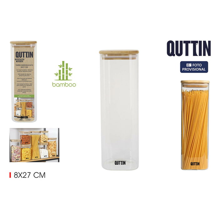 Quttin Tarro Boro Cuadrado Bambú 1300ml (12 Unidades)