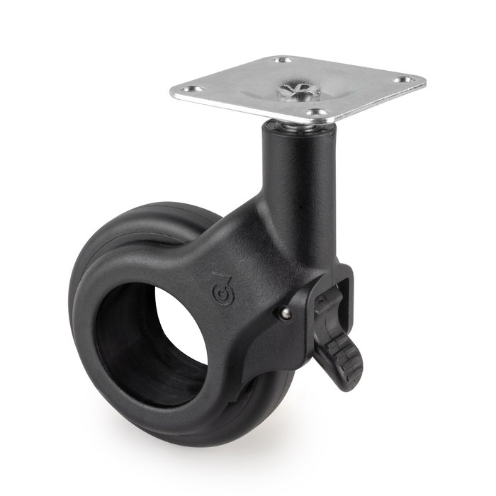 Emuca Lote de 4 ruedas Hole 2 con placa de montaje, diámetro 60mm, Acero y Plástico, Pintado negro