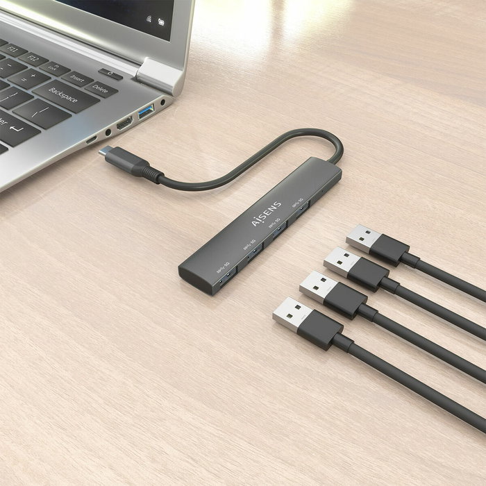 Aisens Hub USB 3.1 USB-C con 4 puertos USB 3.0, Gris