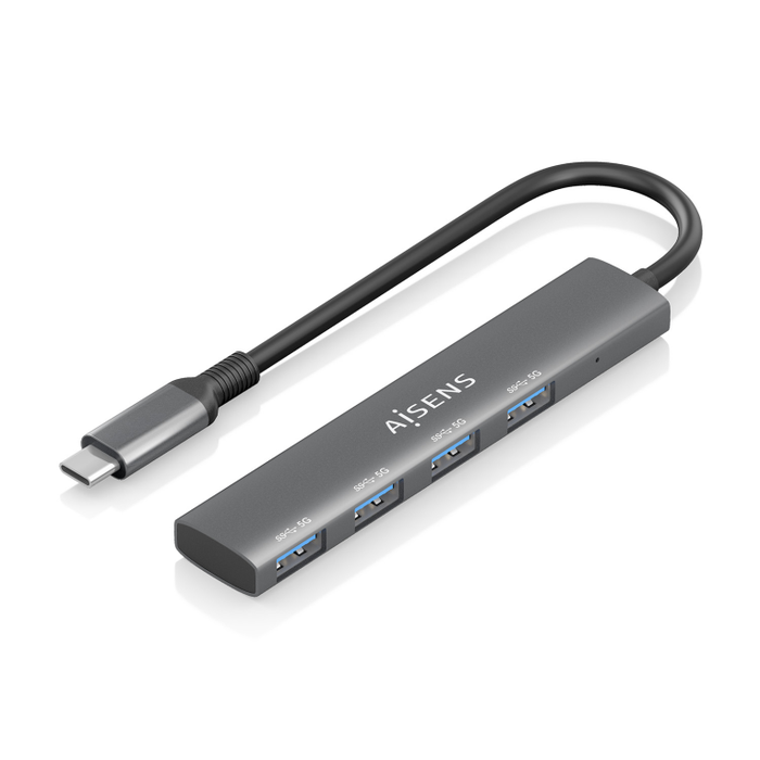 Aisens Hub USB Tipo-C 3.1 Gen1 A109-0943 con 4 Puertos USB 3.0 Hembra a USB-C Macho, 15 cm Gris, Protección contra Sobrecorriente, RoHS, CE