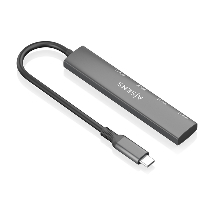 Aisens Hub USB Tipo-C 3.1 Gen1 A109-0943 con 4 Puertos USB 3.0 Hembra a USB-C Macho, 15 cm Gris, Protección contra Sobrecorriente, RoHS, CE
