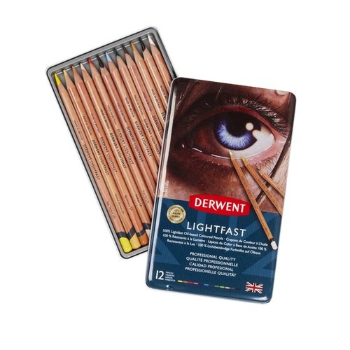 Derwent Lightfast Lápices de Colores, 12 Colores, Caja Metálica