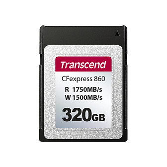 Transcend CFexpress 860 Tarjeta de Memoria 320GB, CFexpress, 1750 MB/s Lectura, 1500 MB/s Escritura Transcend CFexpress 860 Tarjeta de Memoria 320GB, CFexpress, 1750 MB/s Lectura, 1500 MB/s Escritura