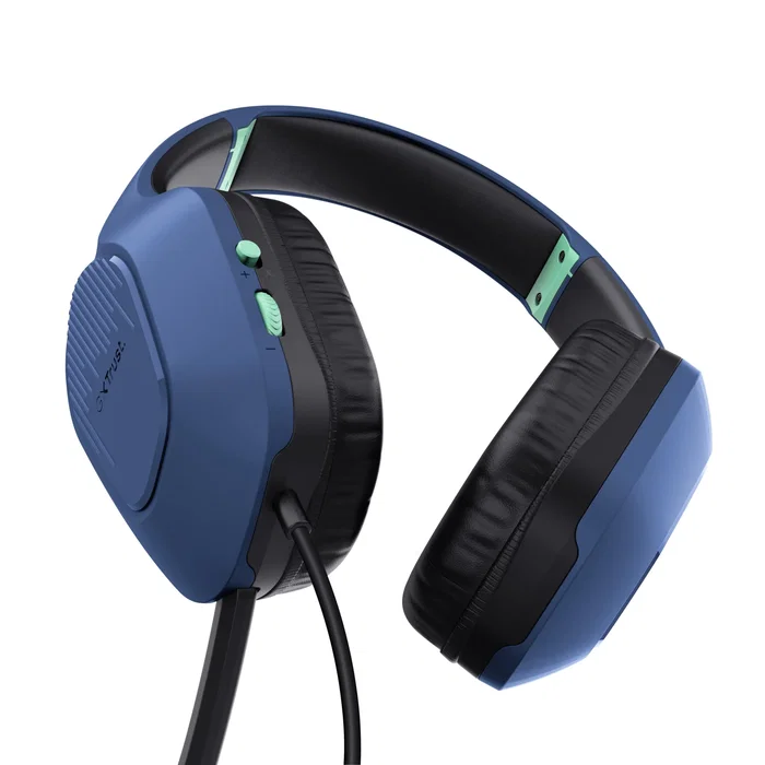Trust Auriculares Gaming GXT 415B Zirox con Micrófono Plegable, 50 mm, Circumaural, Cable 2 m Jack 3.5 mm, Diadema Ajustable, Color Azul Brillante - Compatible con PC y Consolas