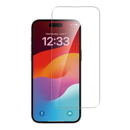 4smarts 540595 Protector de Pantalla de Vidrio Templado para iPhone 15 Transparente Resistente a Rayones y A Prueba de Balas con Marco de Montaje