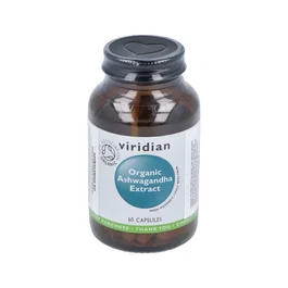 VIRIDIAN Extracto de Ashwagandha 60 Cápsulas Veganas Bio Full Spectrum Con 300mg de Raíz Estandarizado a 5% de Withanolides Alta Potencia Apto Veganos No Testado Animales