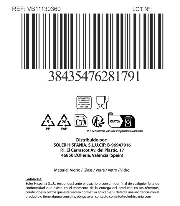 La Mediterranea Vaso Pinta 360cc ø8.1x9 cm (12 Unidades)