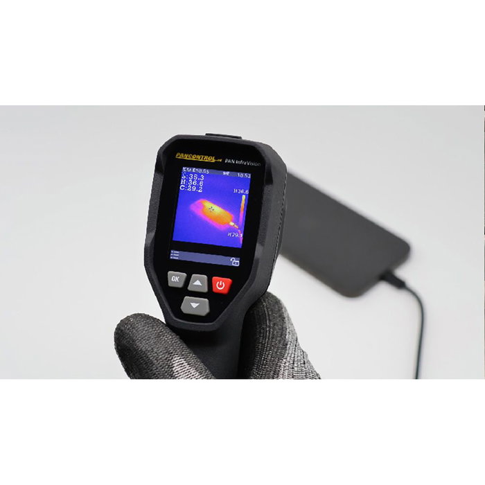 Pancontrol Cámara Térmica Infrarroja Termómetro 12:1, Sensor 96x96px, Pantalla 2", Rango -20 a 550°C, App Android/iOS, IP54, USB-C