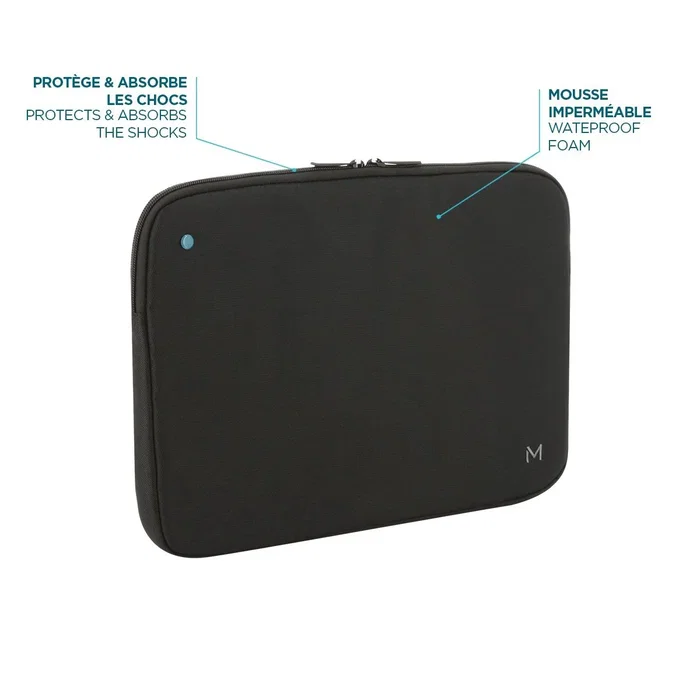 Mobilis 003065 Funda para Portátil 14" (35.6 cm) Negro - Compatible con MacBook Air/Pro 13.3", Textil, Resistente al Agua y Golpes, Certificación GRS, Hecho en Francia