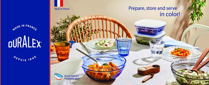 Duralex Bowl 20.5 cm Apilable con Tapa Marine - Bol de Cristal Templado (4 Unidades)