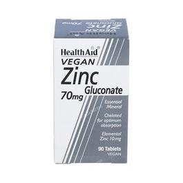 Health Aid Gluconato De Zinc 90 Comp. para el Sistema Inmune Apto Vegetarianos Veganos Niños