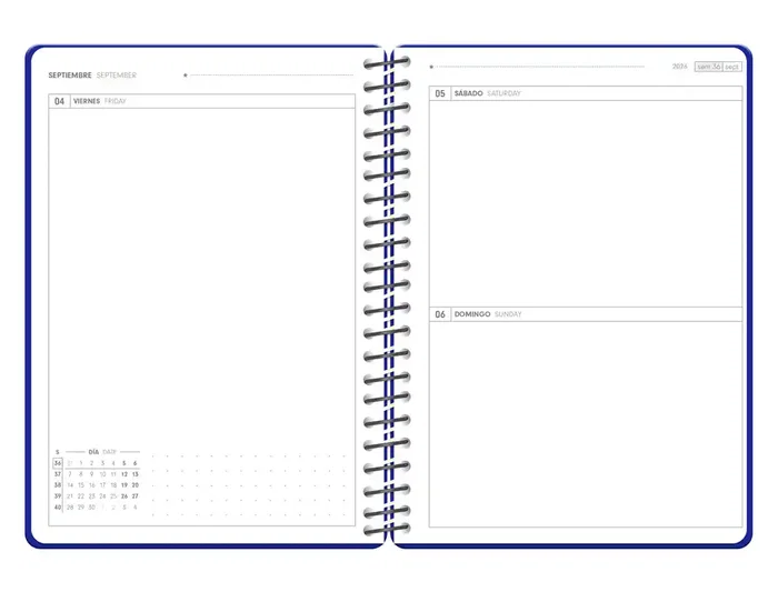 Antartik Agenda Escolar 26-27 Espiral Día Página A5+ Bilingüe Papel FSC 80g Azul Marino, Con Calendario, Horario Semanal y Bolsillo