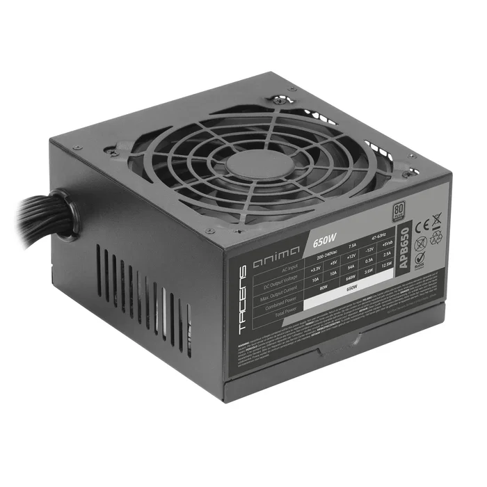 ANIMA APB650 Fuente de Alimentación 650W ATX, 80 Plus Bronze, PFC Activo, Ventilador 12cm, Negra