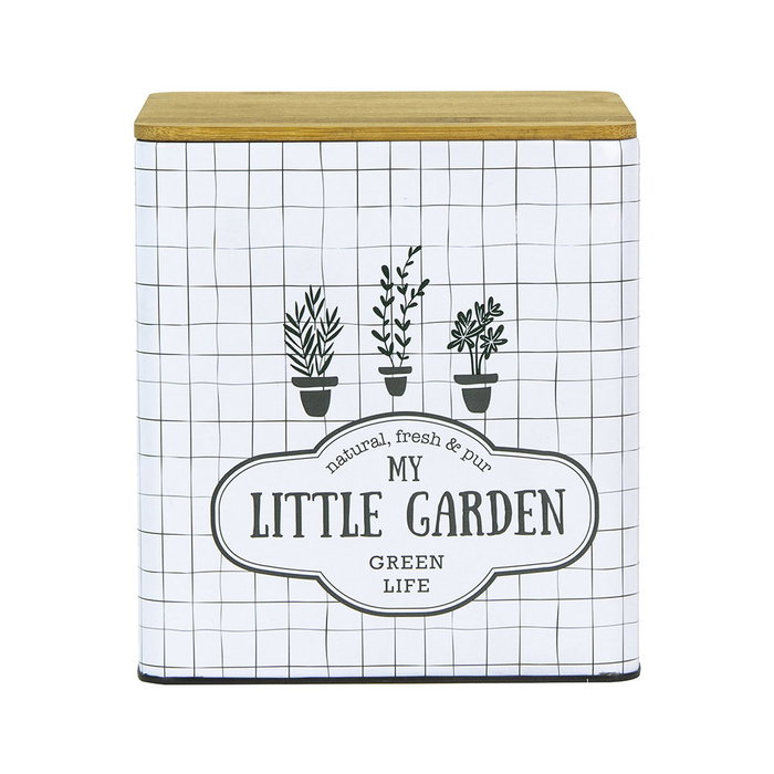 Home Deco Factory Caja Metal Tapa Bambú Good Deal 14,5x14,5 cm