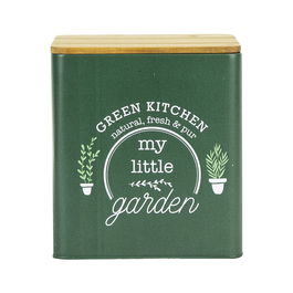 Home Deco Factory Caja Metal Tapa Bambú Good Deal 14,5x14,5 cm