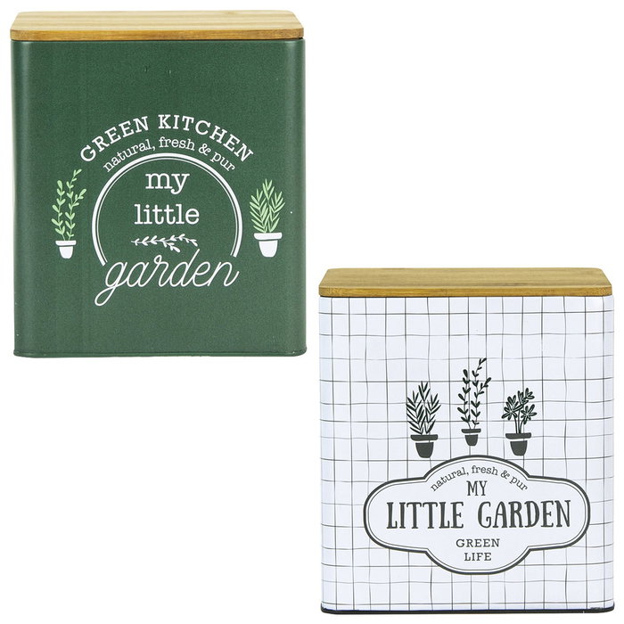 Home Deco Factory Caja Metal Tapa Bambú Good Deal 14,5x14,5 cm