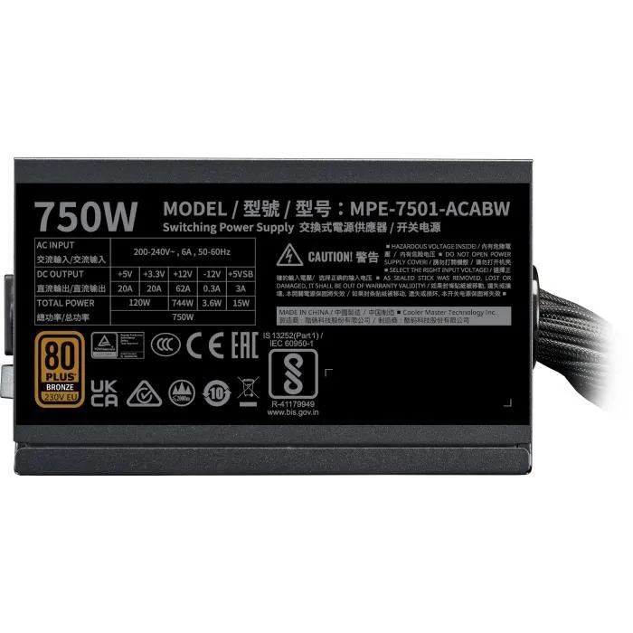 Cooler Master Fuente de Alimentación MWE 750W V3 ATX 3.1 750W