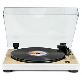 Thomson TT301 Tocadiscos de Diseño 33 y 45 rpm con Cabezal Audio-Technica AT3600L, Madera y Blanco