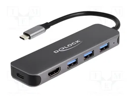DeLOCK 64171 Concentrador USB de 3 puertos y salida HDMI 4K con USB Type-C y PD 85W