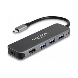 DeLOCK 64171 Concentrador USB de 3 puertos y salida HDMI 4K con USB Type-C y PD 85W