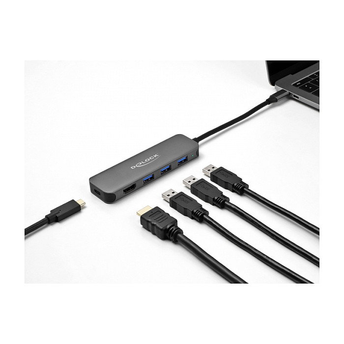 DeLOCK Concentrador USB de 3 puertos y salida HDMI 4K con USB Type-C y PD 85 W