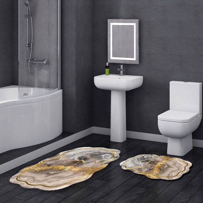 Mijölnir 21018415Bj Juego de Alfombras de Baño 50x60cm y 60x100cm, Poliéster, Antideslizante, Antibacteriano, Blanco, Visón y Dorado Mijölnir 21018415Bj Juego de Alfombras de Baño 50x60cm y 60x100cm, Poliéster, Antideslizante, Antibacteriano, Blanco, Visón y Dorado