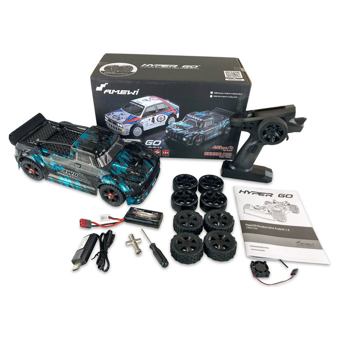 AMEWI Hyper Go Breaker ProDrift-1.4 Coche RC 1:14 4WD Traccion Integral Eléctrico Sin Escobillas 45 kmh Negro/Azul