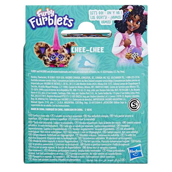 Hasbro Furby Furblets Chee-Chee - Figura Juguete Interactivo Electrónico de Colección para Niños con Sonidos en Idioma Furbish, Clip de Llavero, Incluye Pilas