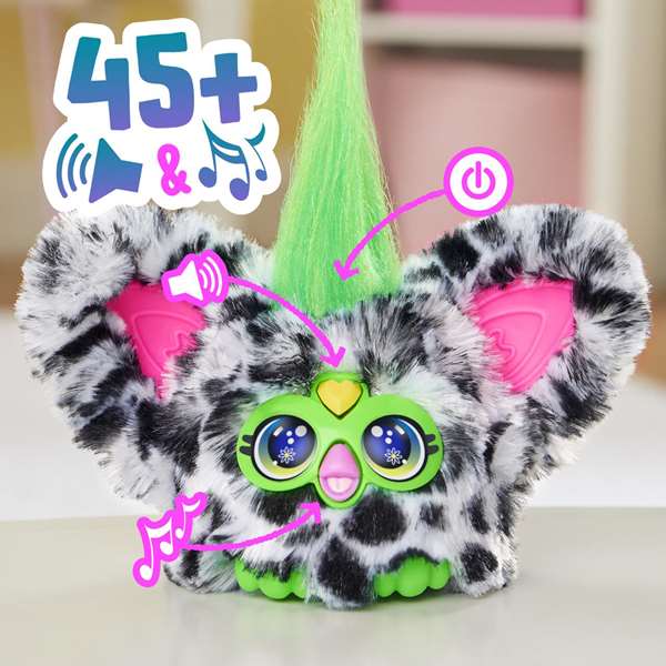 Hasbro Furby Furblets Chee-Chee - Figura Juguete Interactivo Electrónico de Colección para Niños con Sonidos en Idioma Furbish, Clip de Llavero, Incluye Pilas