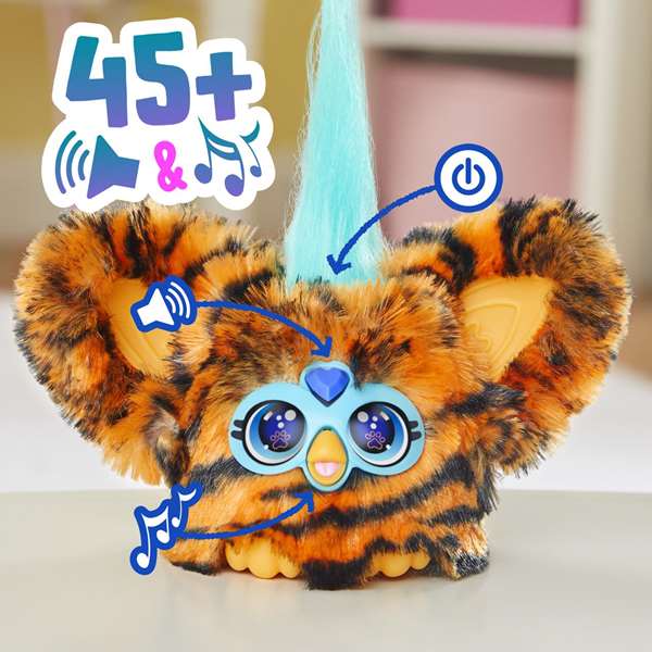 Hasbro Furby Furblets Chee-Chee - Figura Juguete Interactivo Electrónico de Colección para Niños con Sonidos en Idioma Furbish, Clip de Llavero, Incluye Pilas