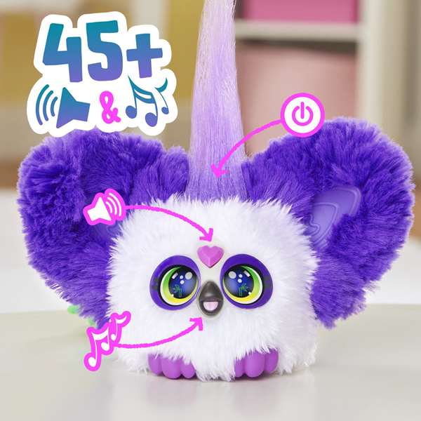 Hasbro Furby Furblets Chee-Chee - Figura Juguete Interactivo Electrónico de Colección para Niños con Sonidos en Idioma Furbish, Clip de Llavero, Incluye Pilas