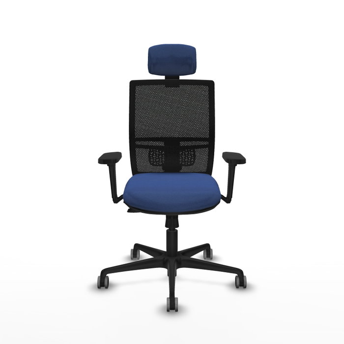 PIQUERAS Y CRESPO Silla de oficina Yunquera con Mecanismo Sincro/Traslack, Tela Azul Marino y Malla Negra