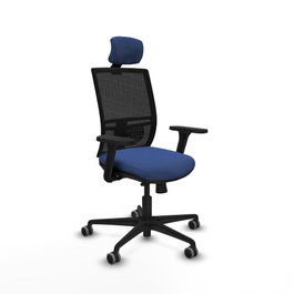 PIQUERAS Y CRESPO Silla de oficina Yunquera con Mecanismo Sincro/Traslack, Tela Azul Marino y Malla Negra