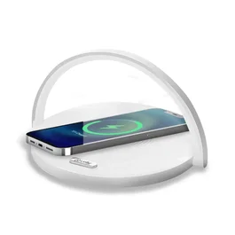 Celly WLLIGHTCIRCLEWH Lámpara LED con Cargador Inalámbrico 15W, Soporte Ajustable para Smartphone, 3 Niveles de Luz, Blanco