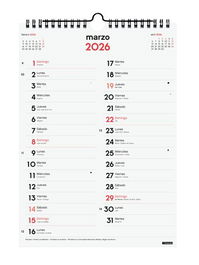 Calendario (2026) Finocam Pared Mensual Para Escribir Columnas M 210X300