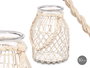 Giftdecor Portavela Vidrio y Cuerda Blanca Transparente 22 cm x 30 cm x 20 cm (Set de 4)