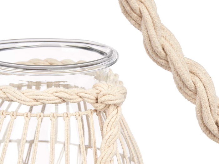 Giftdecor Portavela Vidrio y Cuerda Blanca Transparente 22 cm x 30 cm x 20 cm (Set de 4)