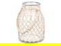 Giftdecor Portavela Vidrio y Cuerda Blanca Transparente 22 cm x 30 cm x 20 cm (Set de 4)