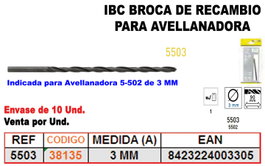 IBC fin stock 5-503 Broca 3mm recambio para 5-502