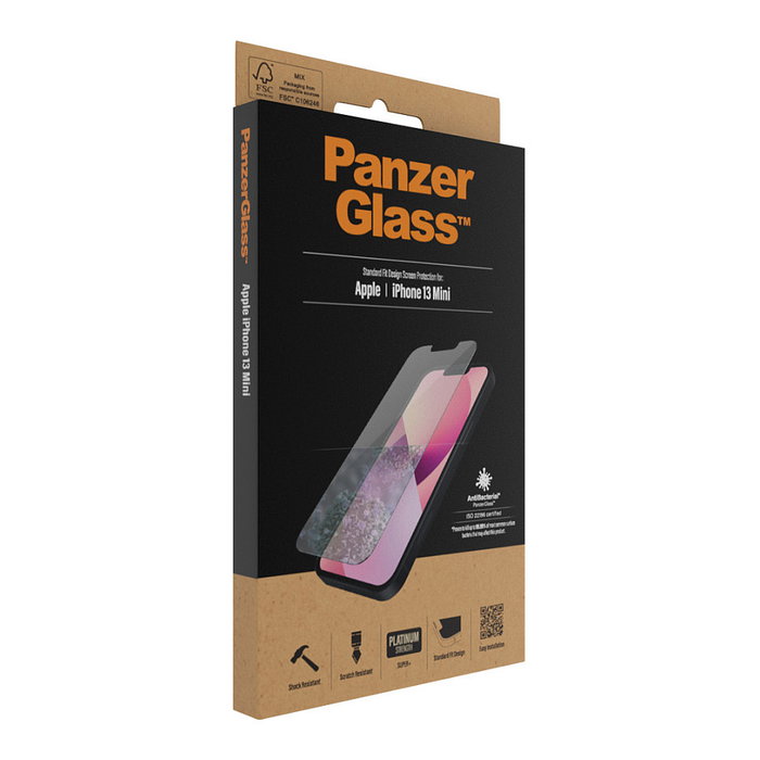 PanzerGlass Protector de Pantalla iPhone 13 Mini Standard - Vidrio Templado, Antibacteriano, Aplicación en Seco, Resistente a Rayones y Golpes