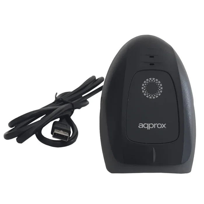 Approx APPLS11AS - Lector de Códigos de Barras 1D Portátil con Escáner Láser, Color Negro, Conexión USB, Incluye Soporte