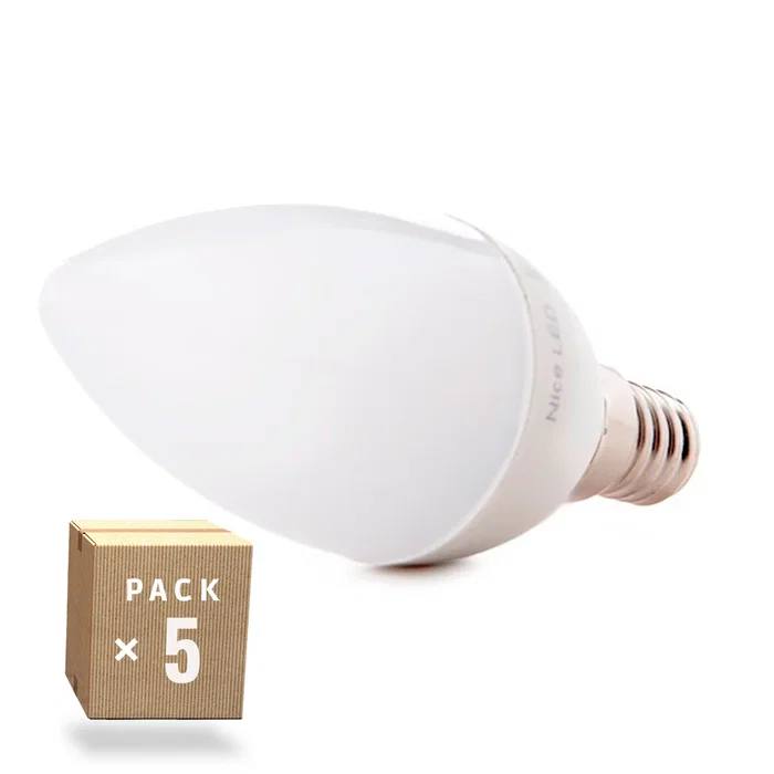 Pack 5 Bombillas LED E14 C37 5W 500Lm 2700K Blanco Cálido Pack 5 Bombillas LED E14 C37 5W 500Lm 2700K Blanco Cálido