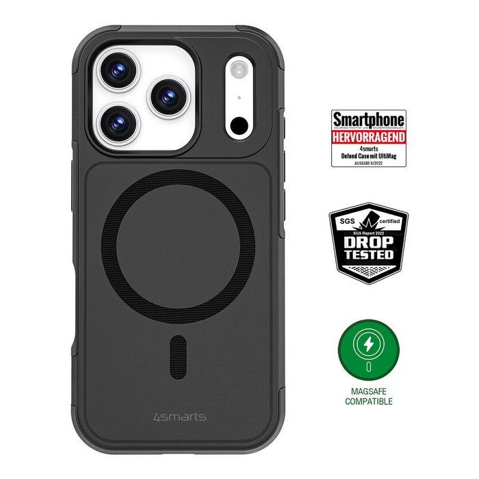 4smarts Defend Case Bumper Protectora para Apple iPhone 17 Pro - Negro, Resistente a Golpes, Protección 1.2 m, PC/TPU