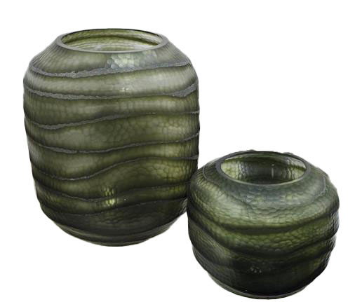 DKD Home Decor Jarrón de Cristal Verde Oscuro Glaseado 27x27x33 cm