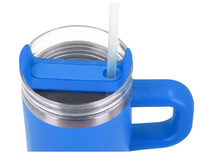 Antartik Taza térmica Pulse con asa y pajita, Azul marino, 570 ml