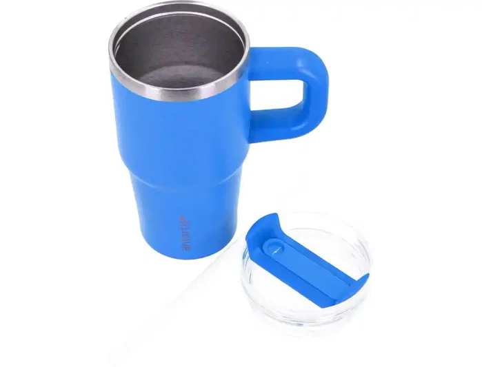 Antartik Taza térmica Pulse con asa y pajita, Azul marino, 570 ml